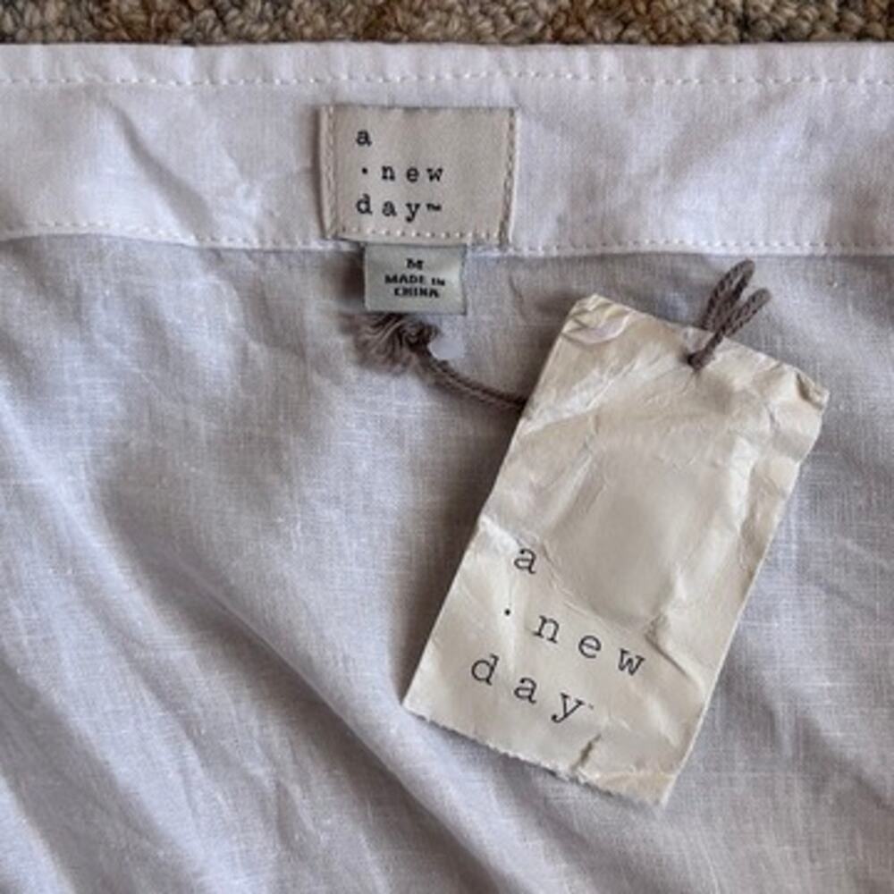 Linen Crop Top Euro Summer Square Neck Peasant Coastal Prairie Tie Hem Women M - Picture 4 of 8